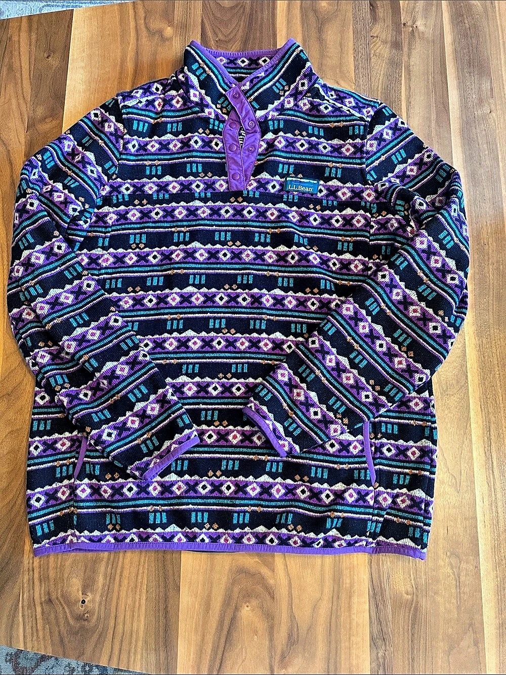 L.L. Bean Women's Sweater Fleece Pullover Aztek Retro Design Size Large